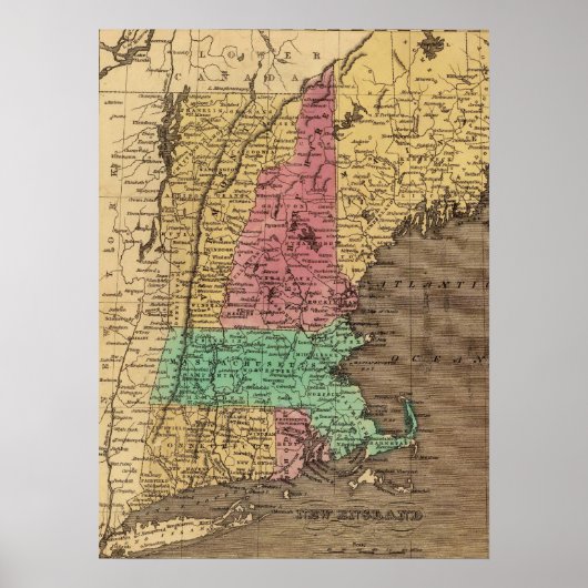  kaart van New England (1836) Poster (Voorkant)
