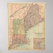  kaart van New England (1880) Poster (Voorkant)