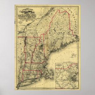 Kaart van New England and Surround (1860) Poster
