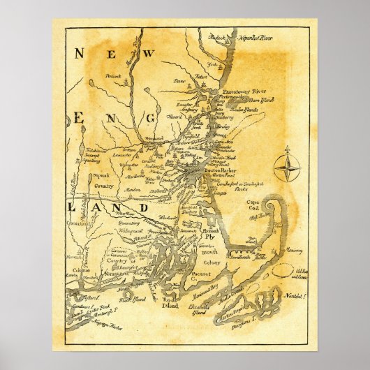  kaart van New England Poster (Voorkant)