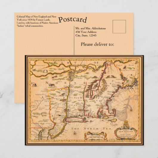 Kaart van New England uit de 17e eeuw met nederzet (Voorkant / Achterkant)