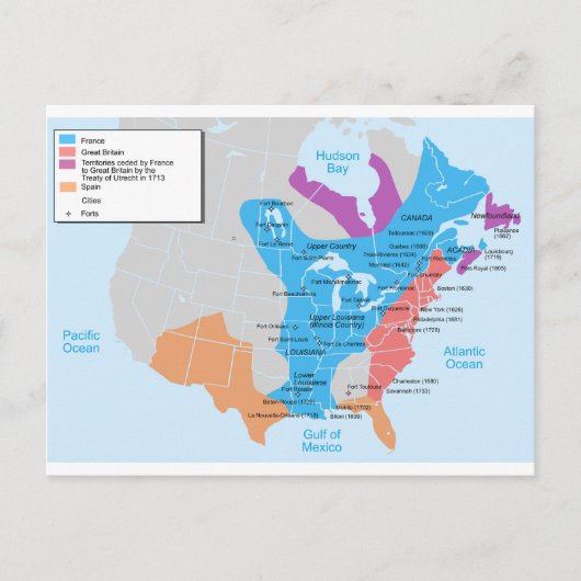 Kaart van New-France in 1750 (Voorkant)