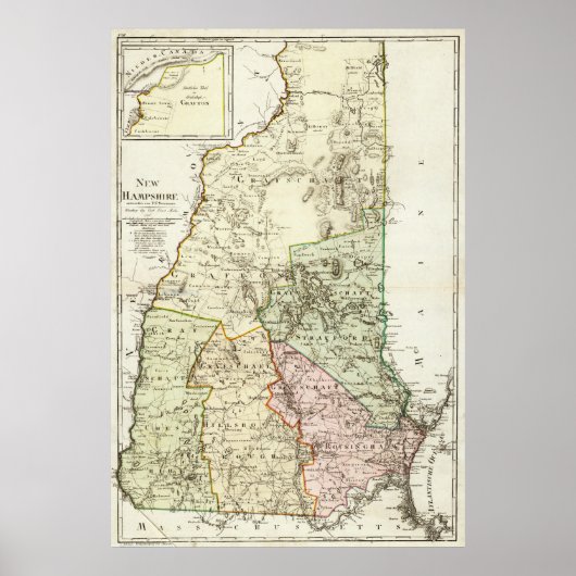 kaart van New Hampshire (1796) Poster (Voorkant)