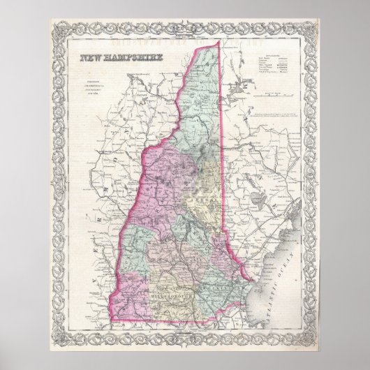  kaart van New Hampshire (1855) Poster (Voorkant)