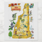 Kaart van New Hampshire Briefkaart Wijn Etiket (Enkel label)