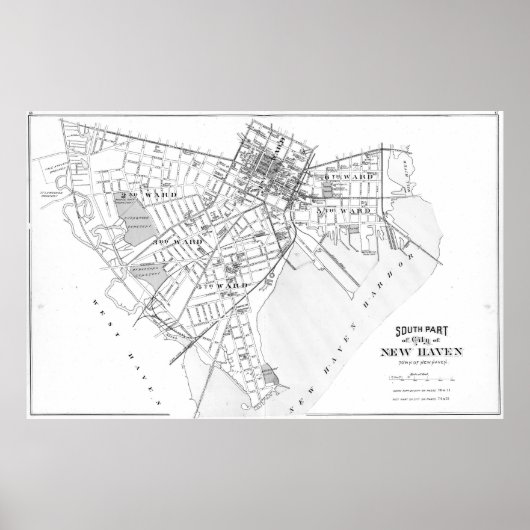  kaart van New Haven Connecticut (1893) BW Poster (Voorkant)