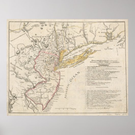kaart van New Jersey (1780) Poster (Voorkant)