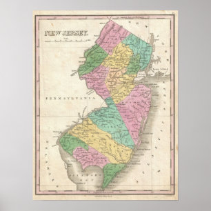 kaart van New Jersey (1827) Poster