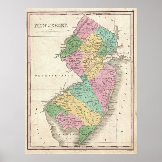  kaart van New Jersey (1827) Poster (Voorkant)