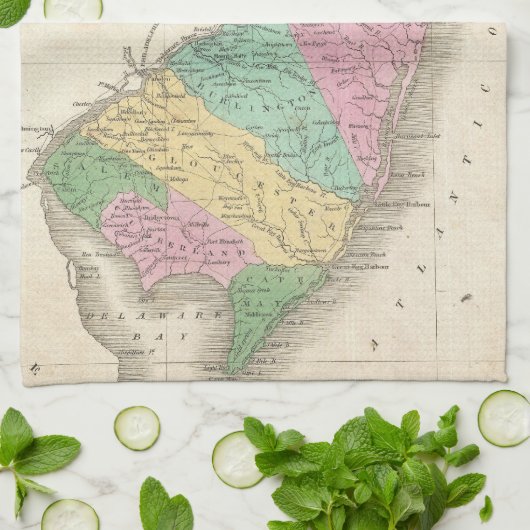  kaart van New Jersey (1827) Theedoek (Gevouwen)