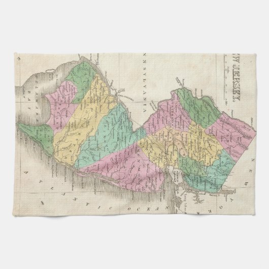  kaart van New Jersey (1827) Theedoek (Horizontaal)