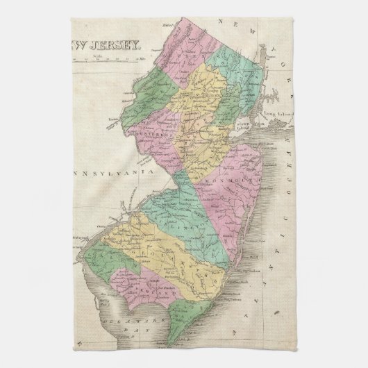  kaart van New Jersey (1827) Theedoek (Verticaal)