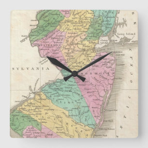  kaart van New Jersey (1827) Vierkante Klok