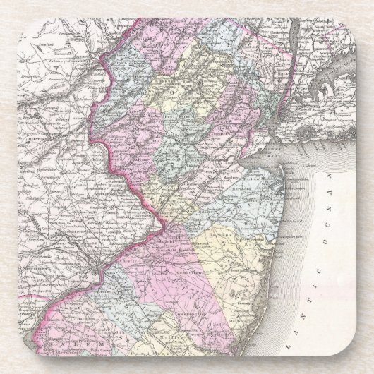  kaart van New Jersey (1855) Drankjes Onderzetter (Voorkant)