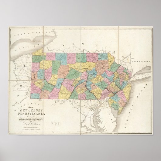 Kaart van New Jersey en Pennsylvania Poster (Voorkant)