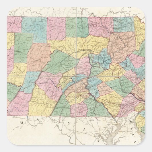 Kaart van New Jersey en Pennsylvania Vierkante Sticker (Voorkant)