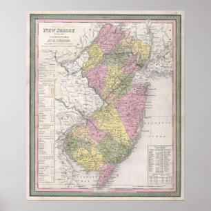 kaart van New Jersey Poster
