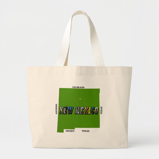 Kaart van New Mexico Omtrek Foto Tekst Grote Tote Bag (Voorkant)