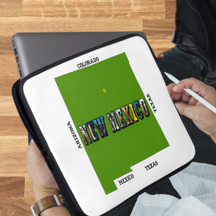 Kaart van New Mexico Omtrek Foto Tekst Laptop Sleeve