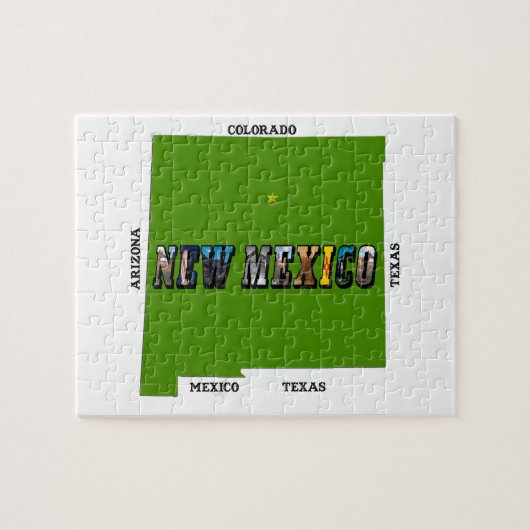 Kaart van New Mexico Omtrek Foto Tekst Legpuzzel (Horizontaal)