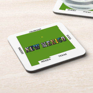 Kaart van New Mexico Omtrek Foto Tekst Onderzetter