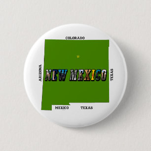 Kaart van New Mexico Omtrek Foto Tekst Ronde Button 5,7 Cm