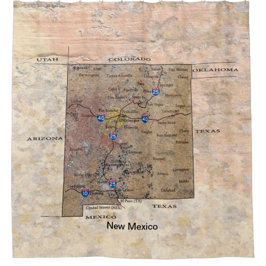 Kaart van New Mexico Petroglyph Douchegordijn (Voorkant)