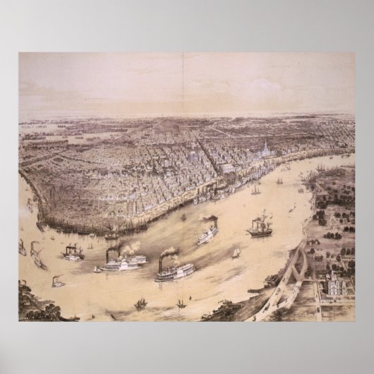  kaart van New Orleans (1851) Poster (Voorkant)