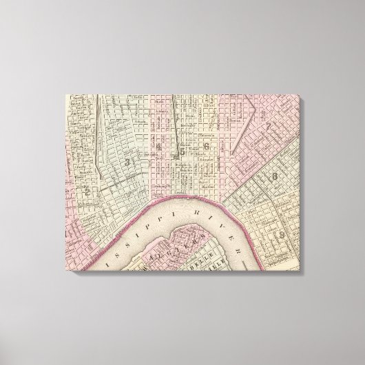 kaart van New Orleans (1880) Canvas Afdruk (Voorkant)