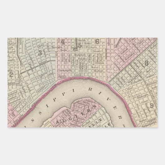  kaart van New Orleans (1880) Rechthoekige Sticker (Voorkant)