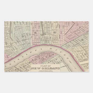 kaart van New Orleans (1880) Rechthoekige Sticker