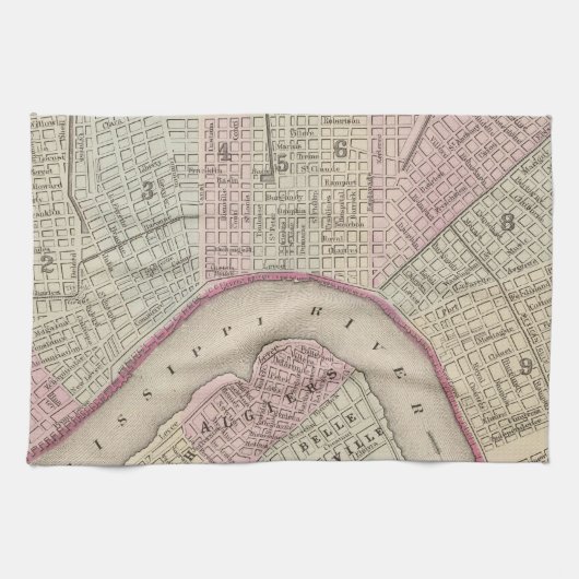  kaart van New Orleans (1880) Theedoek (Horizontaal)