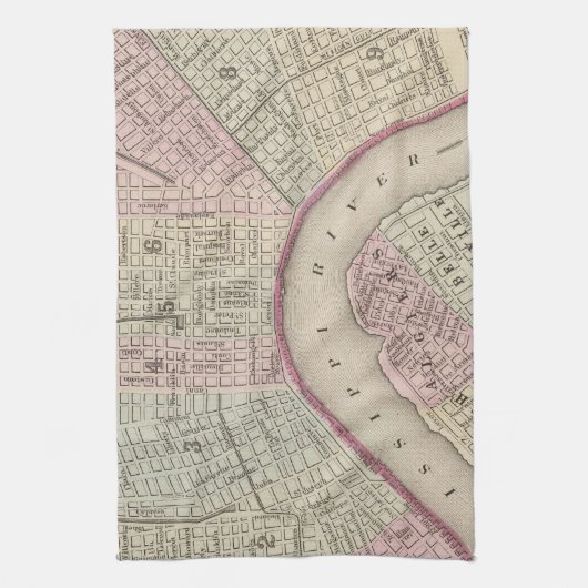 kaart van New Orleans (1880) Theedoek (Verticaal)