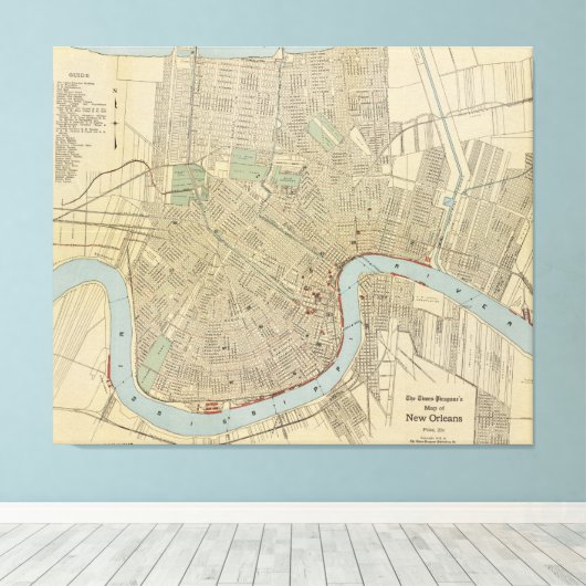  kaart van New Orleans (1919) Canvas Afdruk (Insitu (Houten vloer))
