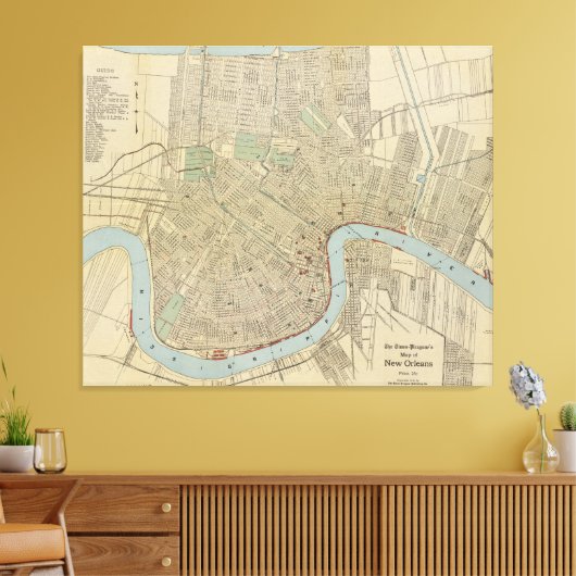  kaart van New Orleans (1919) Canvas Afdruk (Insitu (Woonkamer))