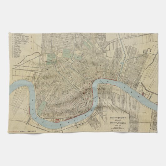  kaart van New Orleans (1919) Theedoek (Horizontaal)