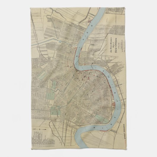  kaart van New Orleans (1919) Theedoek (Verticaal)