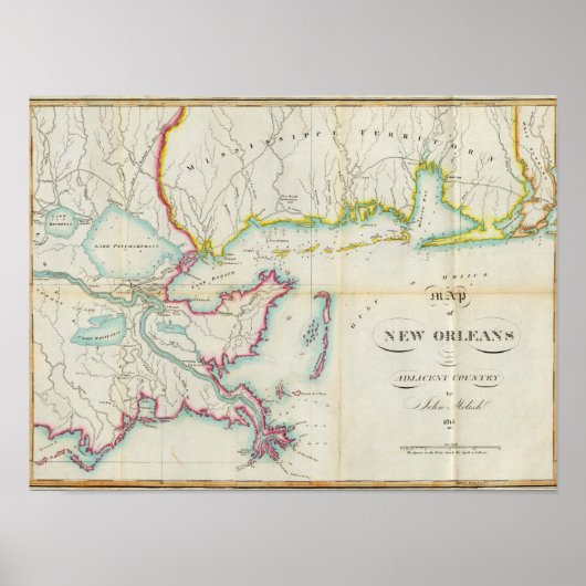 Kaart van New Orleans en het aangrenzende land Poster (Voorkant)