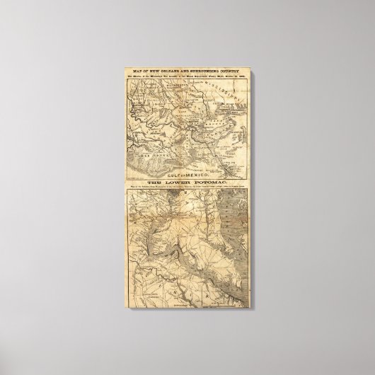 Kaart van New Orleans en omringend land Canvas Afdruk (Voorkant)