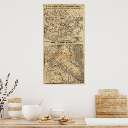 Kaart van New Orleans en omringend land Poster (Keuken)