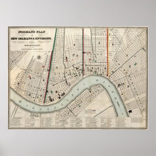  kaart van New Orleans Louisiana (1845) Poster (Voorkant)