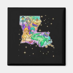 Kaart van New Orleans Louisiana Mardi Gras Jester Magneet