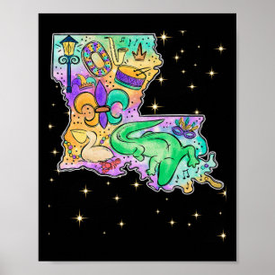 Kaart van New Orleans Louisiana Mardi Gras Jester  Poster