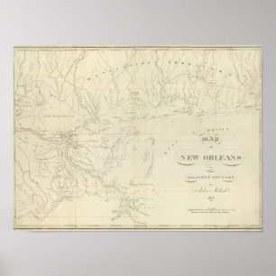 Kaart van New Orleans Poster