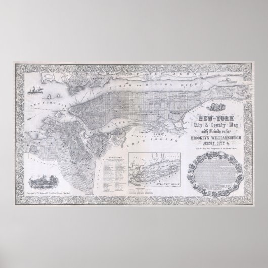  kaart van New York (1855) Poster (Voorkant)