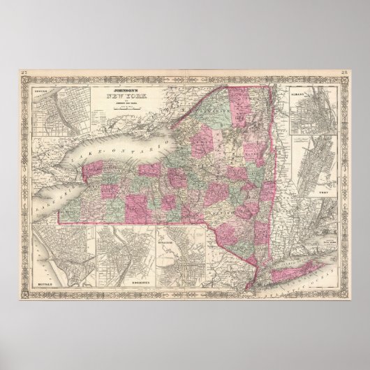 kaart van New York (1864) Poster (Voorkant)