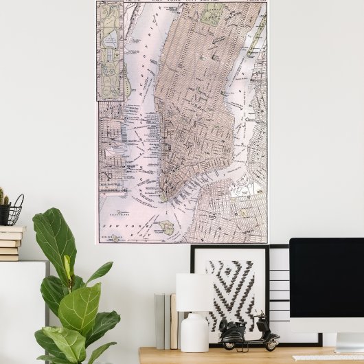  kaart van New York (1884) Poster (Thuiskantoor)