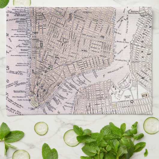  kaart van New York (1884) Theedoek (Gevouwen)