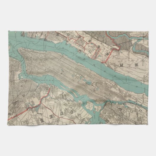 kaart van New York (1890) Theedoek (Horizontaal)