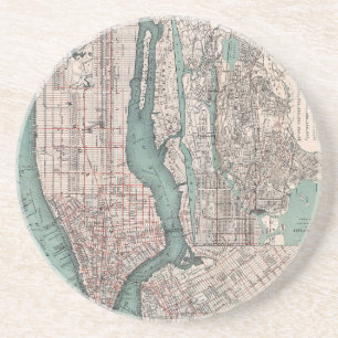 kaart van New York (1897) Zandsteen Onderzetter